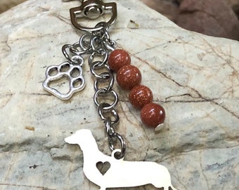 Dachshund dog keychain, stainless steel dog key chain, bag charm, pet keepsake, dachshund jewelry, animal themed jewellery, Christmas, gift