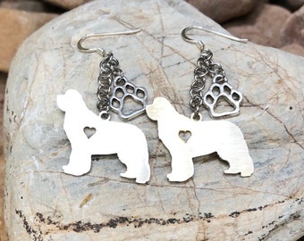 Newfoundland dog drop earrings, stainless steel dog dangle earrings, newfoundland jewelry, jewellery, newfie gift, Christmas