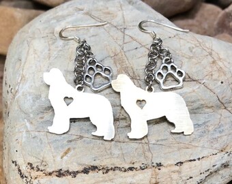 Newfoundland dog drop earrings, stainless steel dog dangle earrings, newfoundland jewelry, jewellery, newfie gift, Christmas