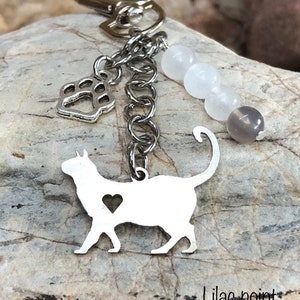 Siamese cat keychain, stainless steel cat key chain, gemstone bag charm, cat lover, siamese cat, siamese jewelry, jewellery, Christmas