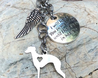 Whippet dog keychain, stainless steel pet memorial, keepsake, pet loss key chain, bag charm, rainbow bridge gift, whippet jewelry