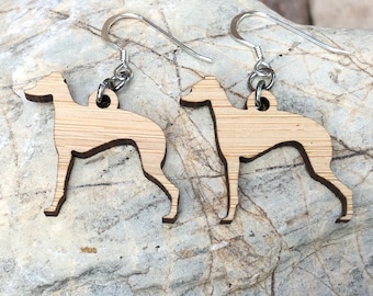 Italian Greyhound dog wood earrings, drop earrings, dog earrings, Italian greyhound dog lover jewelry, dog gift jewelry, Christmas gift
