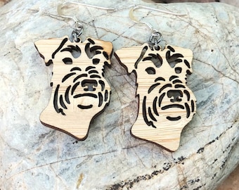 Schnauzer dog wood earrings, drop earrings, dog earrings, dog lover jewelry, dog gift, schnauzer dog jewellery, bamboo, Christmas