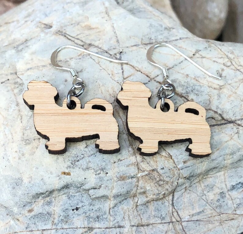 Maltese dog wood earrings drop earrings dog gift dog earrings bamboo dog lover jewelry Christmas maltese dog jewellery