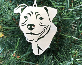 Staffordshire Terrier dog stainless steel christmas ornament, staffy dog face tree ornament, xmas hanging decoration