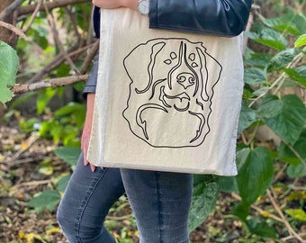 Bernese Mountain Dog tote bag, dog shoulder bag, dog lover bag, cotton dog bag, line art tote, merchandise