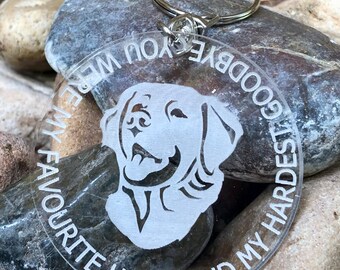 Memorial acrylic disc keyring, pet memorial keyring, assorted colours, various breeds, lasercut