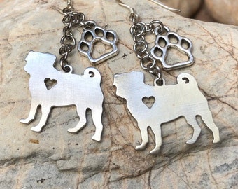 Pug dog drop earrings - dog earrings - drop earrings - pug jewelry - jewellery - dog - pet - dog lover