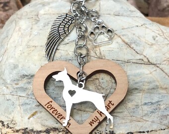 Doberman dog pet memorial keychain, pet keepsake, pet loss key chain, dog bag charm, rainbow bridge, doberman jewelry, jewellery