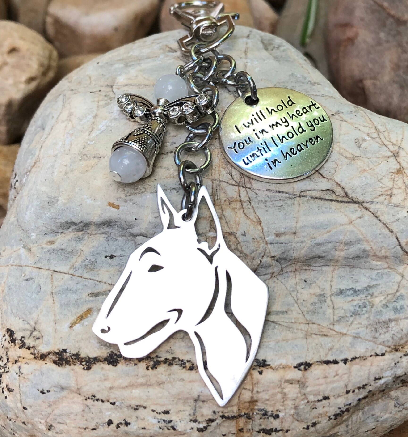 Bull Terrier dog memorial keychain, pet keepsake, pet loss key chain