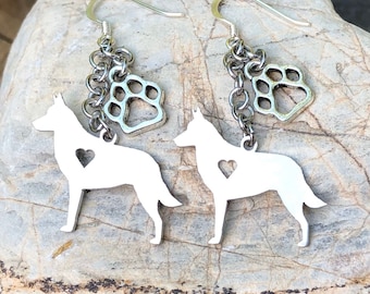 Belgian Malinois dog earrings, drop earring, belgian malinois jewelry, dangle earrings, gift, dog lover jewellery, pet, Christmas