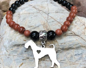 Airedale Terrier dog bracelet, stainless steel & gemstone bracelet, pet theme, airedale jewelry, jewellery, animal, Christmas gift