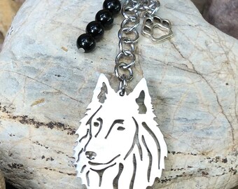 Belgian Tervuren dog keychain, stainless steel dog key chain, bag charm, pet jewellery, keepsake, belgian sheepdog jewelry, Christmas, gift