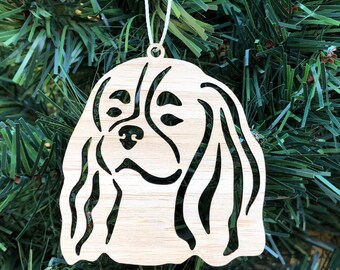 Cavalier King Charles dog bamboo christmas ornament, cavalier dog face tree ornament, xmas hanging decoration