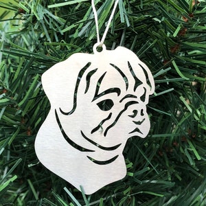 Pug dog stainless steel christmas ornament, pug dog face tree ornament, xmas hanging decoration