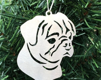 Pug dog stainless steel christmas ornament, pug dog face tree ornament, xmas hanging decoration