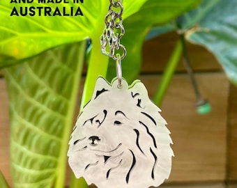 Samoyed dog keychain, acrylic dog keyring, bag charm, pet jewellery, keepsake, Samoyed jewelry, Christmas, gift, lasercut
