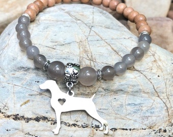 Weimaraner dog mala gemstone bracelet - weimaraner bracelet - dog themed jewelry - animal themed jewellery
