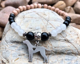 Dalmatian dog mala gemstone bracelet - dalmatian jewelry - beaded bracelet - gemstone bracelet - dog jewelry - jewellery - dalmatian - pet