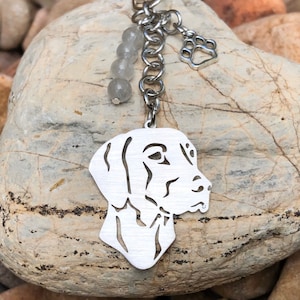 Weimaraner dog keychain, stainless steel gemstone dog key chain, weimaraner bag charm, jewellery, pet jewelry, Christmas, gift