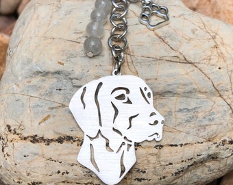 Weimaraner dog keychain, stainless steel gemstone dog key chain, weimaraner bag charm, jewellery, pet jewelry, Christmas, gift