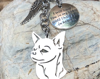 Chihuahua dog pet memorial keychain - pet keepsake - pet loss key chain - dog bag charm - rainbow bridge gift - dog jewellery