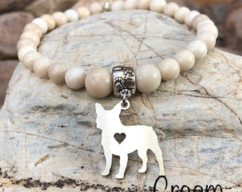 French Bulldog dog gemstone bracelet - french bulldog jewelry - dog bracelet - pet - gift - beaded bracelet