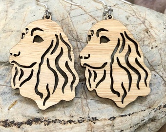 Cocker Spaniel dog bamboo wood earrings, drop earrings, dog lover jewelry, dog gift, cocker spaniel face dog jewellery, bamboo, Christmas