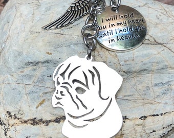 Pug dog pet memorial keychain, stainless steel pet keepsake, pet loss key chain, dog bag charm, dog keychain, pug jewelry