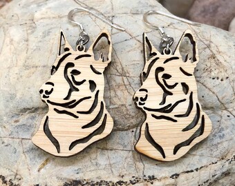Heeler dog earrings, drop earrings, dog earrings, dog lover jewelry, dog gift, cattle dog jewelry, pet, laser cut, Christmas