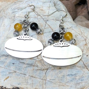 Aussie rules gemstone earrings, stainless steel australian rules football drop earrings, sport themed dangle earrings, jewelry, jewellery