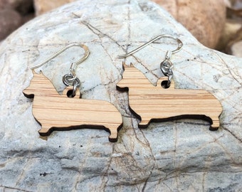 Welsh Pembroke Corgi dog wood earrings - drop earrings - dog earrings - dog lover jewelry - dog gift - corgi jewelry - jewellery - dog - pet