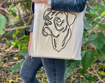 Boxer tote bag, dog shoulder bag, dog lover bag, cotton dog bag, line art tote, merchandise