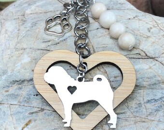 Shar Pei dog keychain, stainless steel dog key chain, pet bag charm, keepsake, gemstone, shar pei jewelry, animal jewellery, Christmas gift