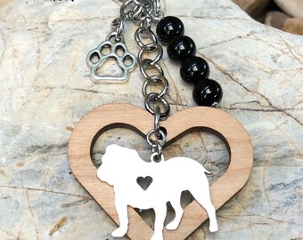 English Bulldog dog keychain, pet key chain, stainless steel bag charm, bulldog jewelry, dog lover, dog jewellery, Christmas, key hook, gift