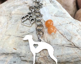 Whippet dog keychain, stainless steel pet keepsake, pet key chain, pet bag charm, Whippet jewelry, dog lover, dog jewellery, Christmas, gift