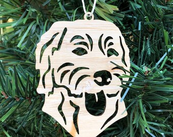 Labradoodle dog bamboo christmas ornament, labradoodle dog face tree ornament, xmas hanging decoration