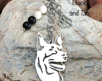 Kelpie gemstone key chain - dog keychain - bag charm - pet keepsake - australian kelpie jewelry - jewellery - animal themed - face