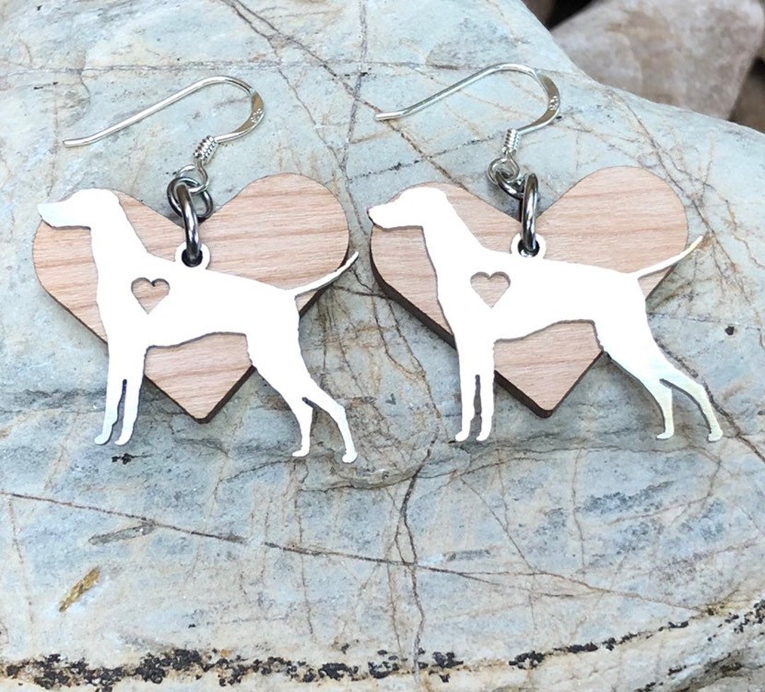 Hungarian Vizsla Dog Earrings Drop Earrings Vizsla Jewelry Jewellery  Dog Earrings Dog Lover Wood Heart Pet