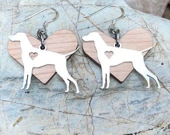 Hungarian Vizsla dog earrings - drop earrings - vizsla jewelry - jewellery - dog earrings - dog lover - wood heart - pet