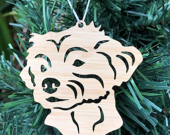 Maltese dog bamboo wood christmas ornament, maltese dog face tree ornament, xmas hanging decoration, gift