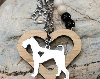 Airedale Terrier dog keychain, stainless steel gemstone key chain, bag charm, airedale jewelry, jewellery, pet keepsake, christmas gift