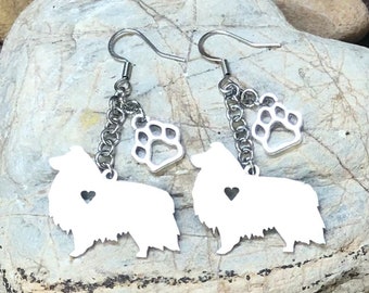 Shetland Sheepdog earrings, shetland dangle earrings, dog themed earrings, sheltie jewelry, jewellery, stainless steel, Christmas, gift