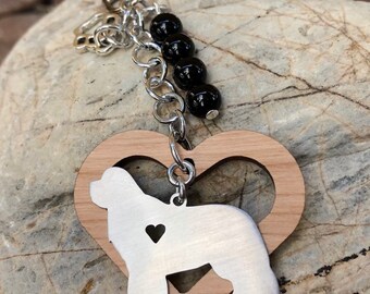 Newfoundland gemstone key chain/ bag charm for dog lovers