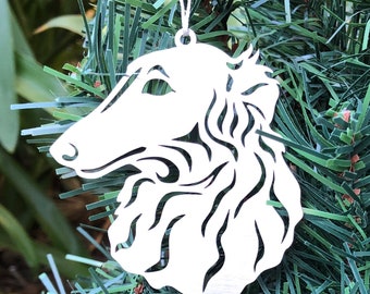 Borzoi dog stainless steel christmas ornament, borzoi dog face tree ornament, xmas hanging decoration