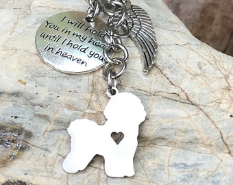 Bichon Frise dog pet memorial keychain, pet loss keepsake key chain, bag charm, bichon jewelry, rainbow bridge keychain, stainless steel