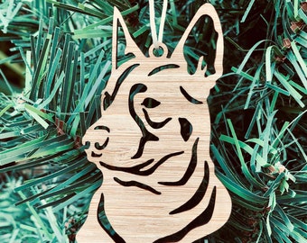 Heeler Cattle dog dog bamboo wood christmas ornament, cattle dog dog face tree ornament, xmas hanging decoration