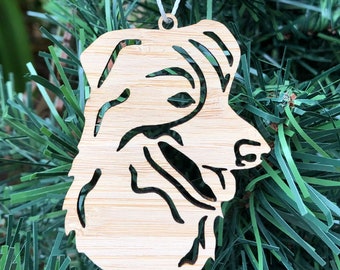 Border Collie dog lasercut christmas decoration ornament, dog face tree ornament, Christmas hanging decoration, acrylic, bamboo