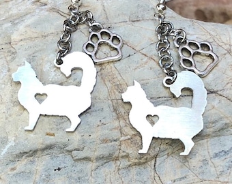 Maine Coon cat drop earrings, stainless steel cat jewellery, maine coon jewelry, cat gift, dangle earrings, cat jewelry, Christmas, gift