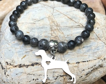 Weimaraner dog gemstone bracelet - weimaraner jewelry - animal themed jewellery - beaded bracelet